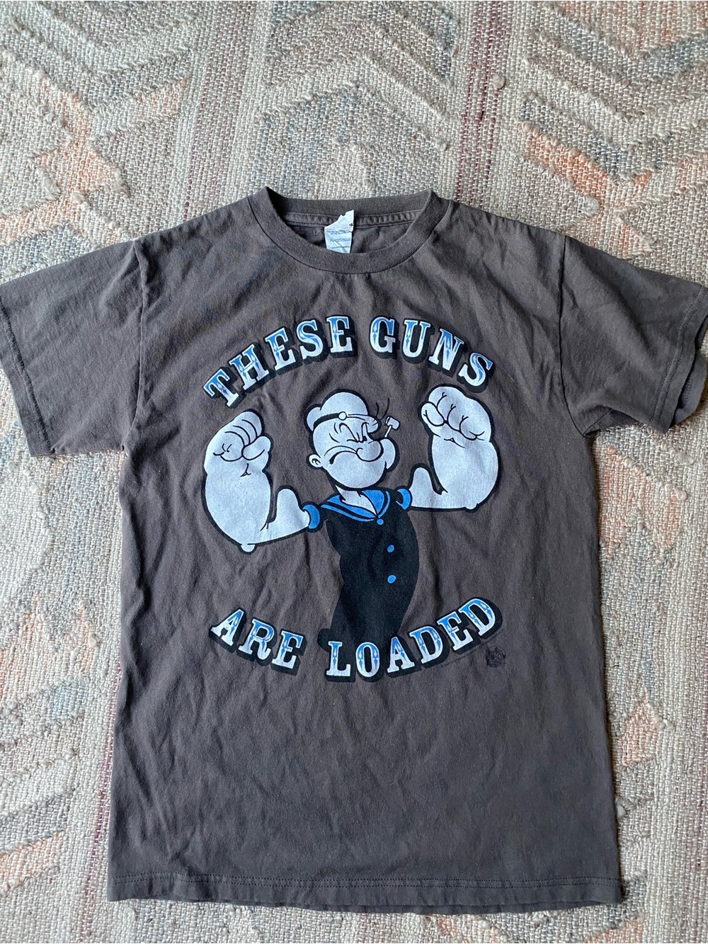 Vintage Popeye Graphic Shirt Grey Delta Pro Weight These Guns Are Loaded - Sz S